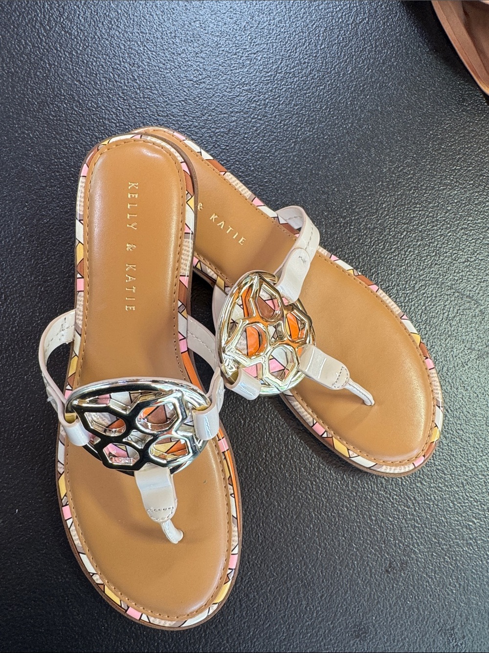 Kelly & Katie White Embellished Thong Sandals